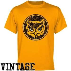  NCAA Kennesaw State Owls Gold Distressed Logo T shirt 