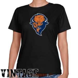   Bison Ladies Black Distressed Logo Vintage Classic Fit T shirt: Sports