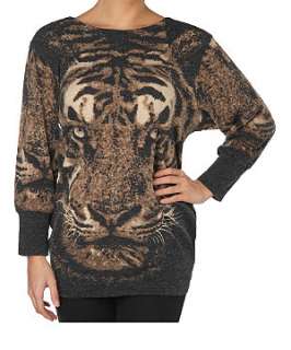 Black Pattern (Black) Tiger Fuzzy Felt Top  241699509  New Look
