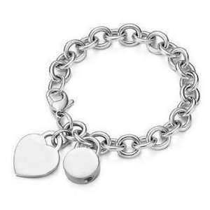  Sterling Silver Heart Tag and Round Lock Charm Bracelet Jewelry