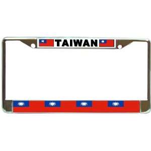  Taiwan Taiwanese Flag Chrome Metal License Plate Frame 