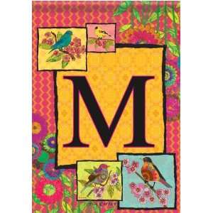  Colorful Monogram M Bird Floral Double Sided Garden Flag 