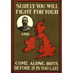   : 1915 Poster fight for King George V & Great Britain: Home & Kitchen