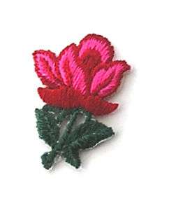ROSE PINK/RED W/STEM EMBROIDRED. IRON ON APPLIQUE/PATCH  