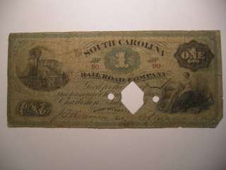 1873 SOUTH CAROLINA RAILROAD $1 FARE TICKET punched  