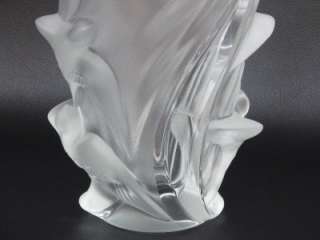 AUTHENTIC LALIQUE MARTINETS SWIFTS CRYSTAL VASE FRANCE  