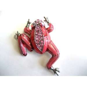 Rose Crystal Rhinestone Bright Pink Enamel Paint Toad Frog Fashion Pin 