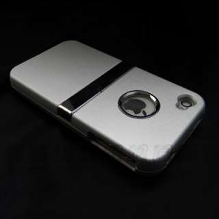   4S White Hard Back Case Cover with Chrome Kick Stand Rubberised Clip