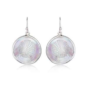  Etched Mother of Pearl Sea Urchin Earrings in Sterling 