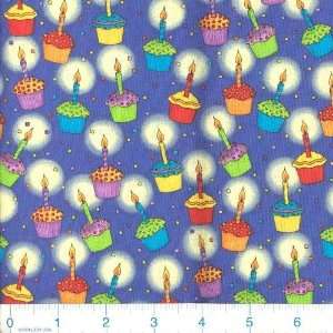  45 Wide Happy Birthday Cupcakes Royal Fabric By The Yard 