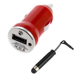 : GTMax Red Mini USB Car Charger Vehicle Power Adapter + Touch Screen 