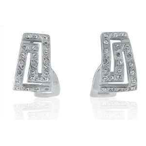  Sterling Silver Greek Key CZ Earrings Jewelry