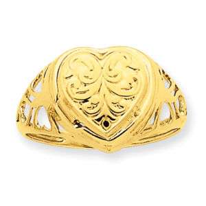 New 14K Gold Heart Cartouche Embossed Locket 10mm Ring  