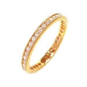 18k Yellow Gold Diamond Eternity Ring with Fine Millgrain Edge Size 6 