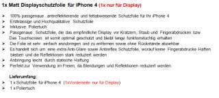 Apple Iphone 4 Displayschutzfolie **Matt Folie  