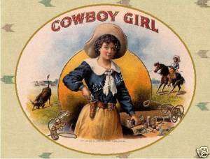 VINTAGE COWBOY GIRL WESTERN COWGIRL RODEO CANVAS ART  