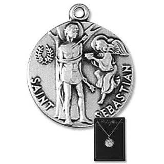   Catholic Patron Saint St Sebastian Pewter Medal Pendant Chain Necklace