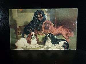 KING CHARLES SPANIELS DECOUPAGE GLASS TRAY NEW HAND CRAFTED USA  