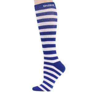   Ladies Duke Blue White Striped Knee High Socks