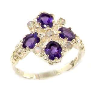 : Luxury Ladies Victorian Style Solid 14K White Gold Natural Amethyst 