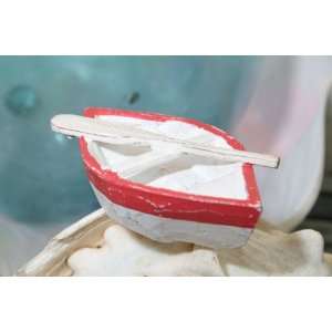  NAUTICAL BOAT W/ PADDLE RED COASTAL 4   HAND CARVED 