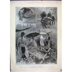   1897 Distressed Hop Pickers Kent Rain Umbrella Sketch