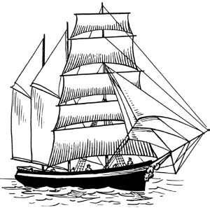   Gloss Stickers Line Drawing Square Rigged Sailboat