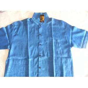 Mens Premium 100% Thai Silk Shirt  Ocean Blue Mosaic Material (SIZE 
