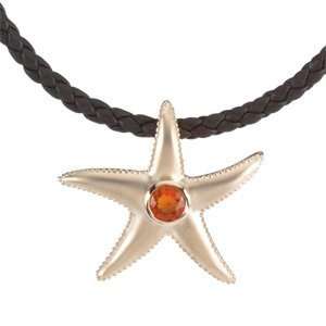  Genuine Mexican Fire Opal Starfish Pendant 14K w/Cord 