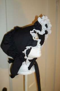 OZARK BONNETS MADE FROM VINTAGE PATTERN (BLACK WITH WHITE LACE)  