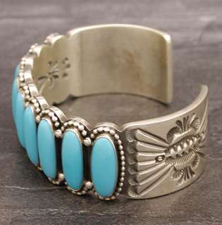 Navajo Ernest Roy Begay Sterling Silver Turquoise Row Bracelet Native 