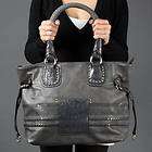 Women Dark Gray Studded Braided Medium Satchel Shoulder Bag Handbag