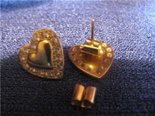 VINTAGE 18k HEART SHAPED GOLD EARINGS WITH DIOMONDS+BOX  