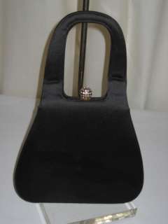 Vintage Black Satin Hand Bag w/ Rhinestone Closure  
