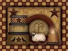 Primitive Starberry Primitive Sheep Carrie Knoff12x16 Framed or 