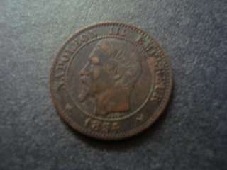 1854 W FRANCE DEUX CENTIMES NAPOLEON III EMPEREUR COIN  