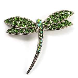 Klassische Libellen Brosche mit grünen Swarovski Kristallen 