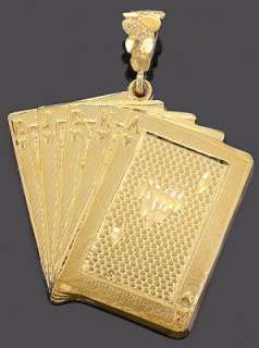   Gold Plated Nugget D/C Royal Flush Playing Cards Hip Hop Pendant Chain