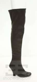 Miu Miu Black Leather Thigh High Wedge Boots Size 40.5  