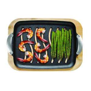 Cuisinart Cast Iron Grilling Platter Set with Wood Serving Tray CGP 