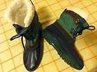   WEATHER SPORT navy/green rubber/nylon rain boots with liners size YT 7