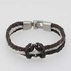 Mens Classic Brown & White Leather Cuff Rope Bracelet 1pc
