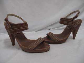 Marni Textured Brown Leather Double Strap Slingback Heels 37.5  