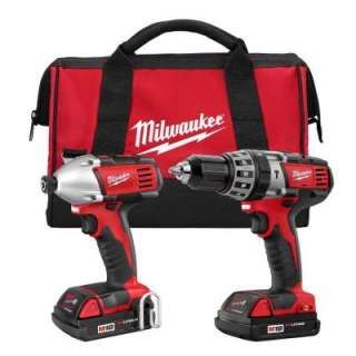 Milwaukee M18 Red Lithium Cordless 2 Tool Combo Kit   Hammer Drill and 