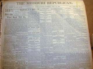 Orig 1878 newspaper St Louis MISSOURI Jesse James era  