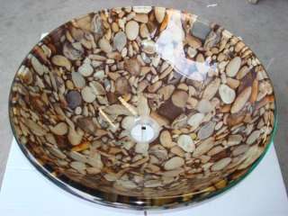 Bathroom Glass Vessel Sink w. Natural Sea Rock Pattern  