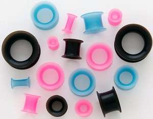 PAIR Silicone EAR SKINS Double Flare Tunnels Plugs PICK SIZE/COLOR 6g 