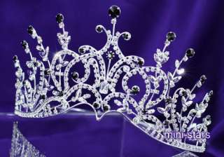 Bridal Wedding Pageant Crystal Silver / Black Tall Tiara Crown  