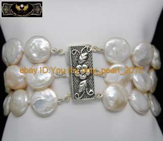 MP Fine 12 13MM AAA+ white coin pearl bracelets 925s  