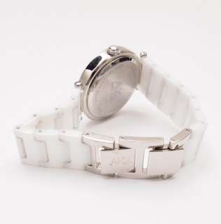 Anne Klein AK   White Ceramic Band Crystal Mother of Pearl Watch 10 